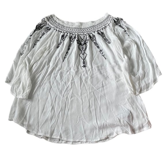 Terre Bleue 3/4 sleeve white embroidered blouse size large - Picture 1 of 4